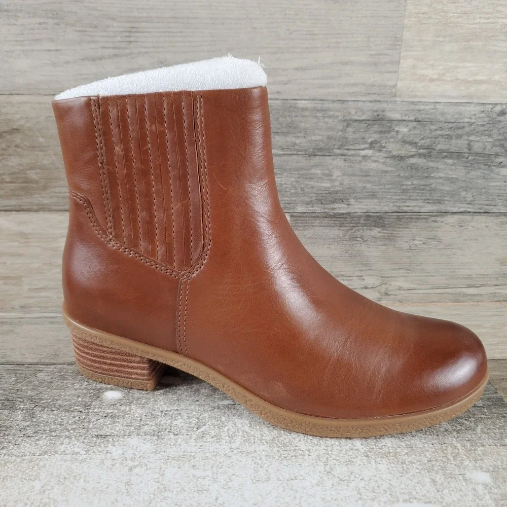 Dansko Daisie Womens Chelsea Boot Sz 9 Tan Leather Waterproof Burnished Side Zip